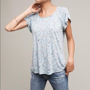Anthropologie flutter sleeve floral blue t-shirt